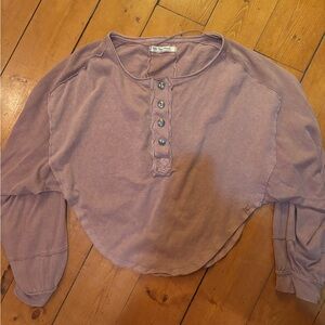 Free People Mauve Button-Up Long Sleeve Tee